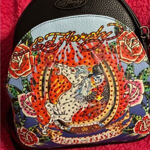 Ed Hardy Multicolor Rose & Horse Graphic Backpack